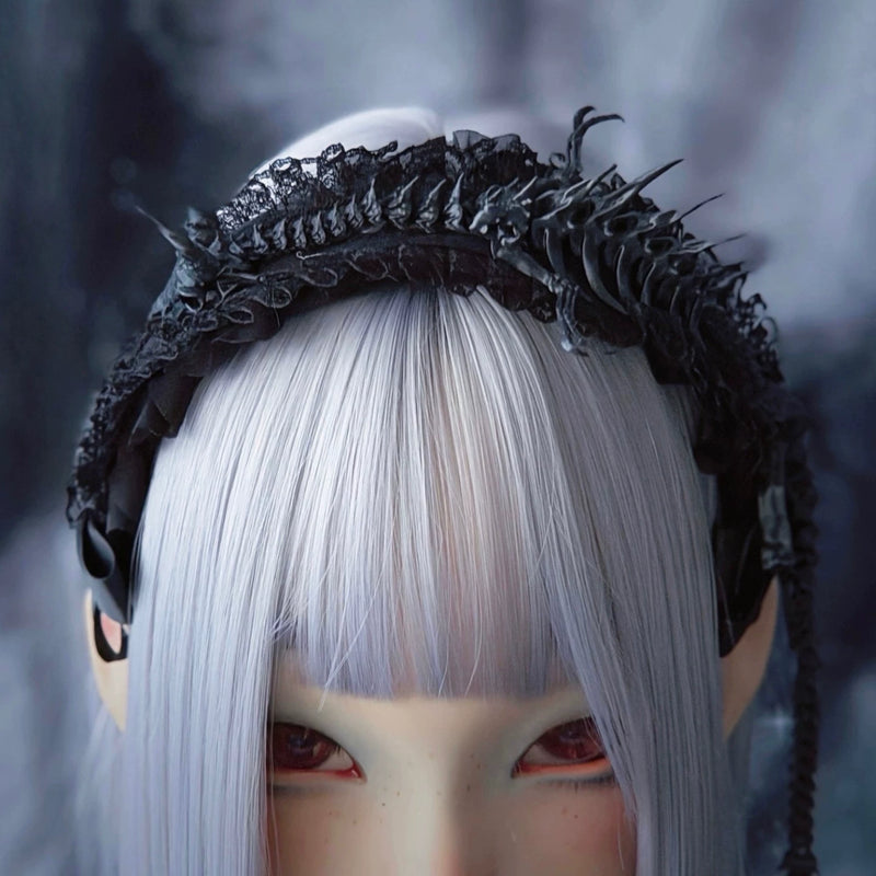Black Dragon Skeleton Lace Headband by Strange Sugar - product view 4