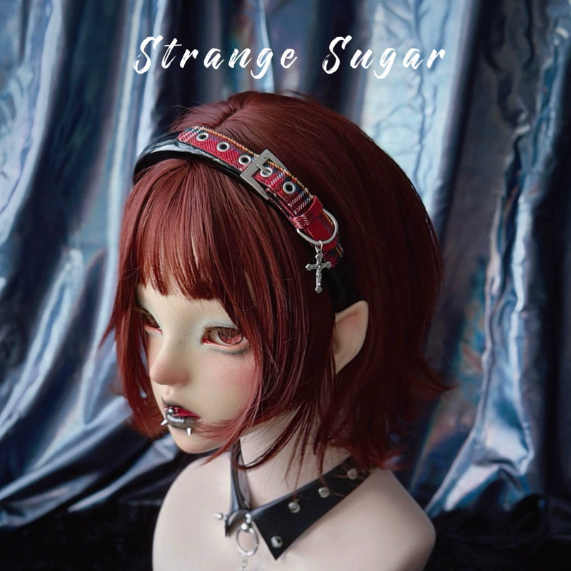 Black Faux Leather Red Tartan Cross Headband by Strange Sugar - product view 5