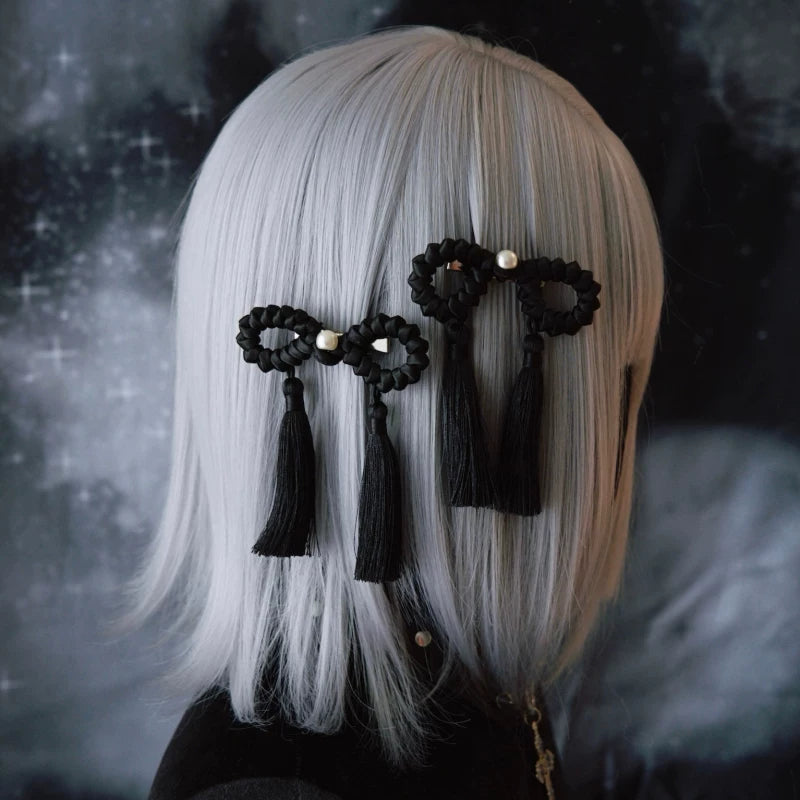 Black Faux Pearl Tassel Hair Clips by Strange Sugar - product view 4