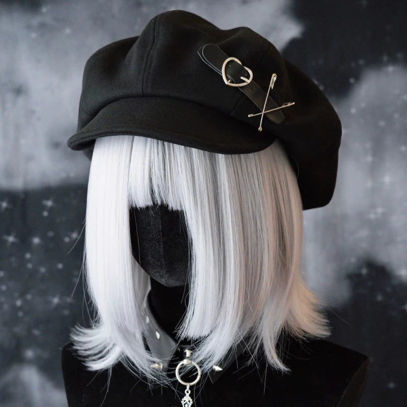 Black Heart Buckle Safety Pin Beret by Strange Sugar - product view 4