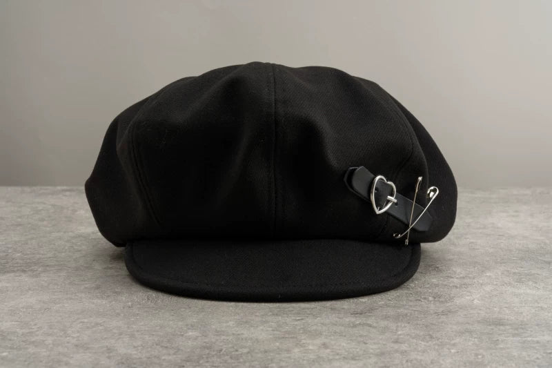 Black Heart Buckle Safety Pin Beret by Strange Sugar - product view 6