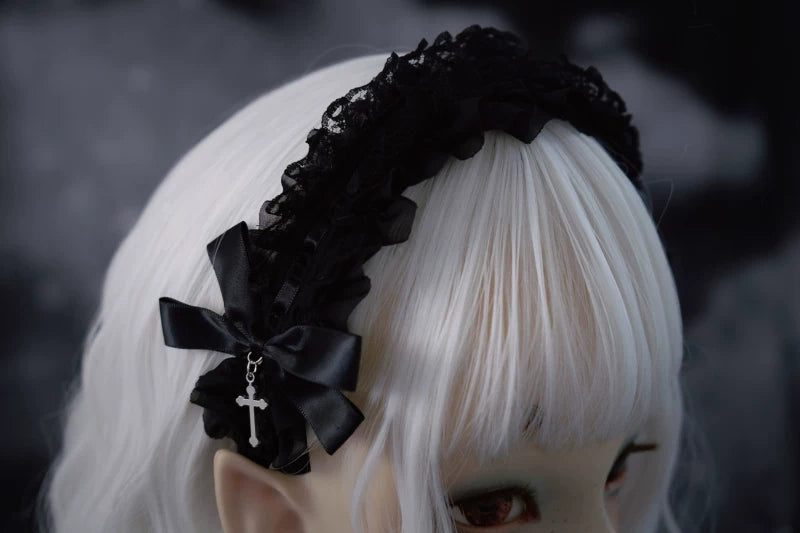 Black Lace Cross Headband by Strange Sugar - product view 5