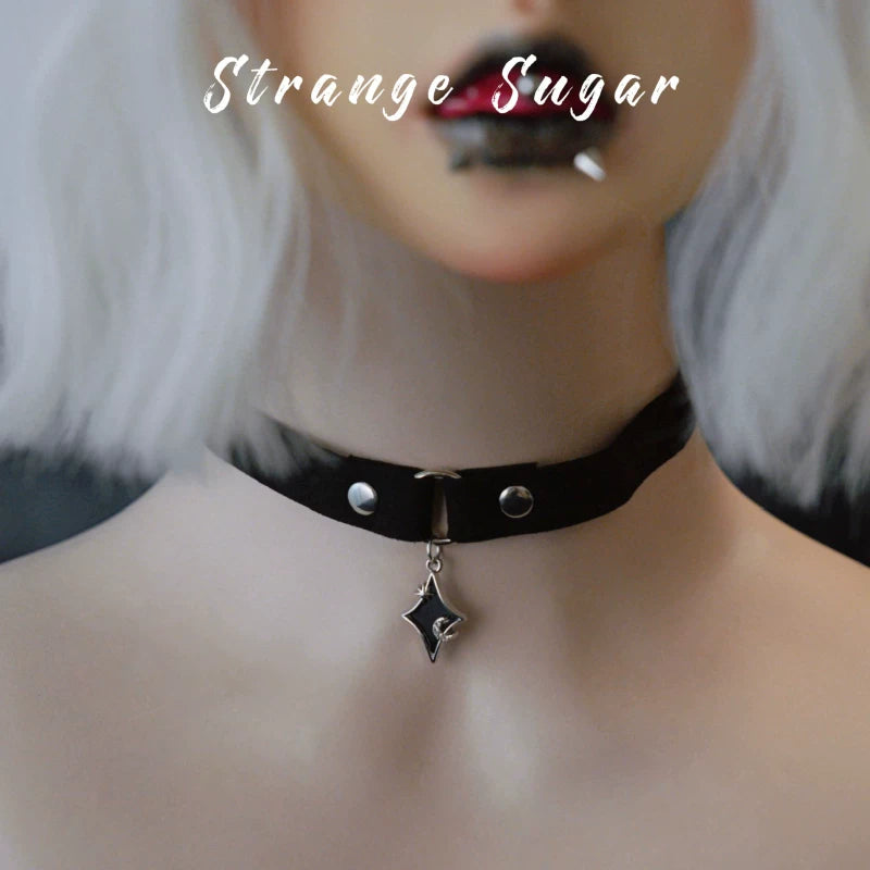 Black Narrow Faux Leather Charm Chokers by Strange Sugar - product view 11