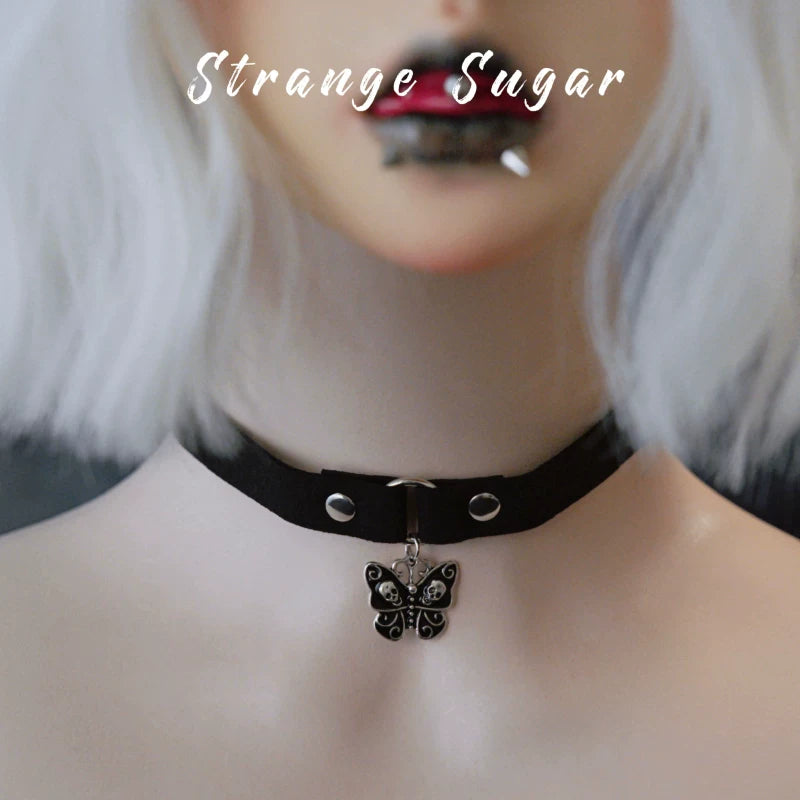 Black Narrow Faux Leather Charm Chokers by Strange Sugar - product view 12