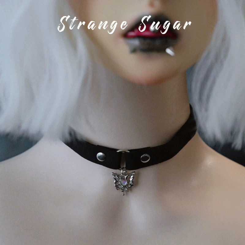 Black Narrow Faux Leather Charm Chokers by Strange Sugar - product view 13