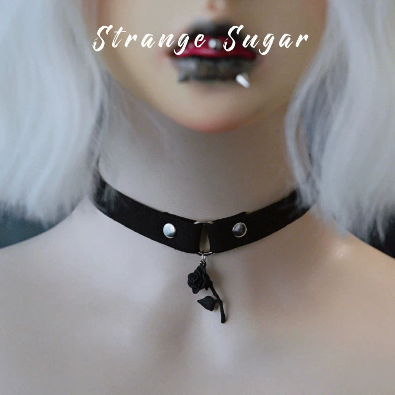 Black Narrow Faux Leather Charm Chokers by Strange Sugar - product view 14