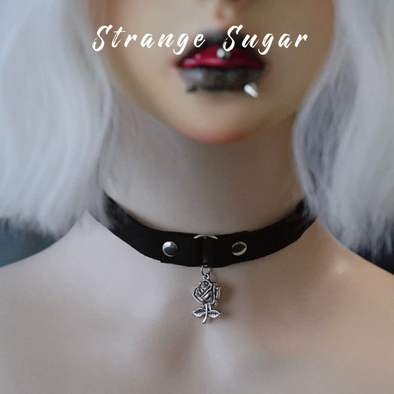 Black Narrow Faux Leather Charm Chokers by Strange Sugar - product view 15