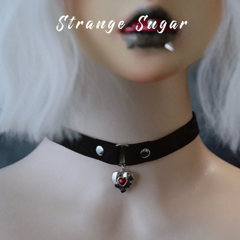 Black Narrow Faux Leather Charm Chokers by Strange Sugar - product view 16