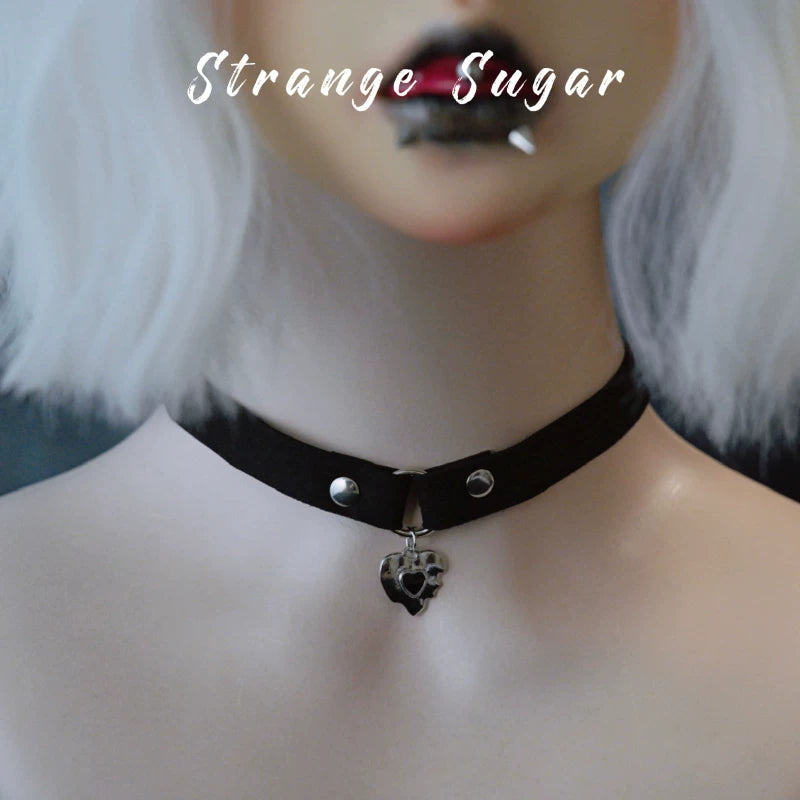 Black Narrow Faux Leather Charm Chokers by Strange Sugar - product view 17