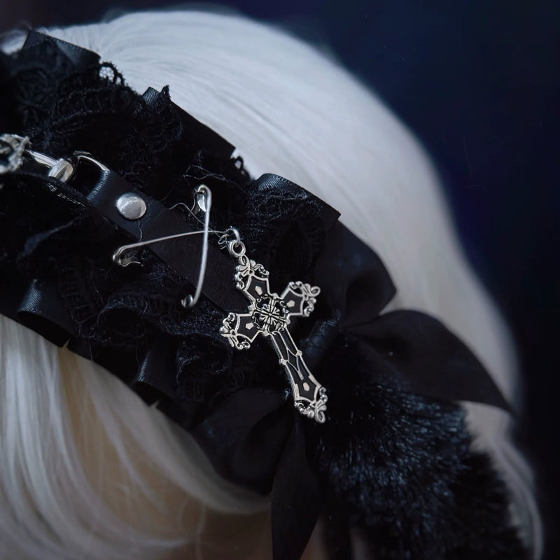 Black Plush Floppy Bunny Ear Headbands by Strange Sugar - product view 4