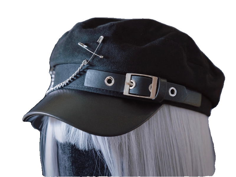 Black Square Buckle Chain Newsboy Hat by Strange Sugar - product view 5