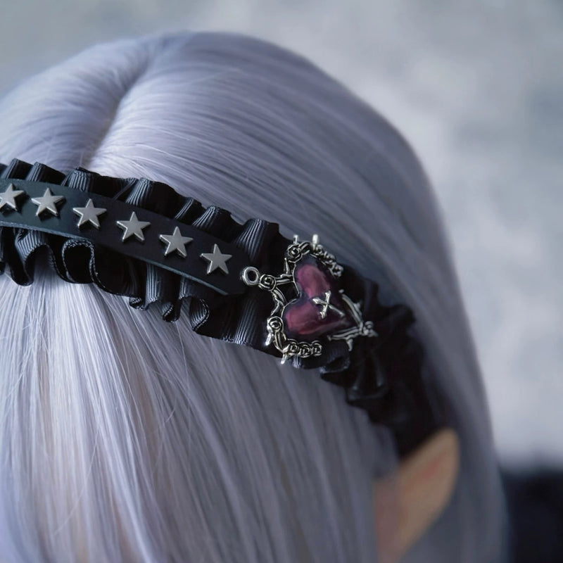 Black Star Buckle Cross Heart Pleated Headband by Strange Sugar - product view 5