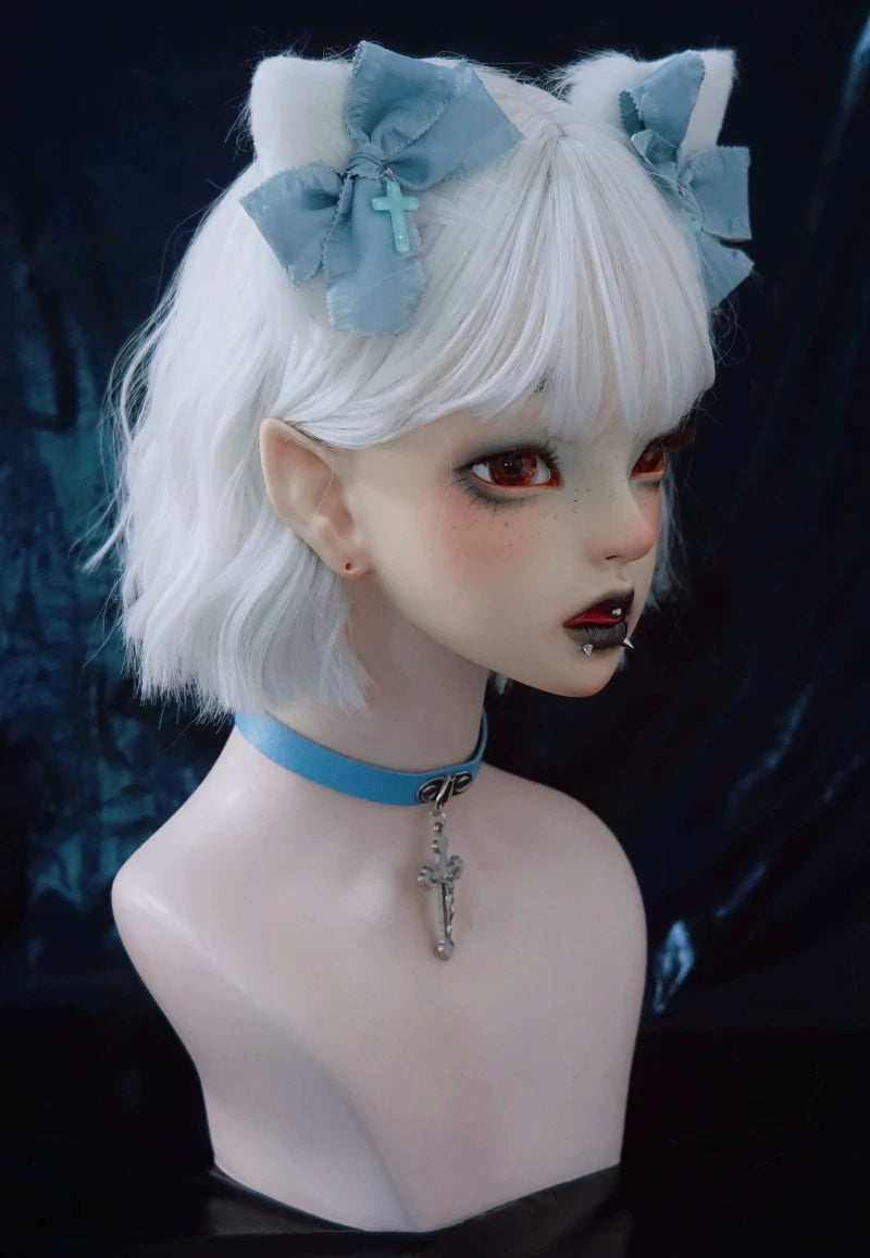 Blue and White Faux Fur Cross Cat Ear Hair Clips by Strange Sugar - product view 3