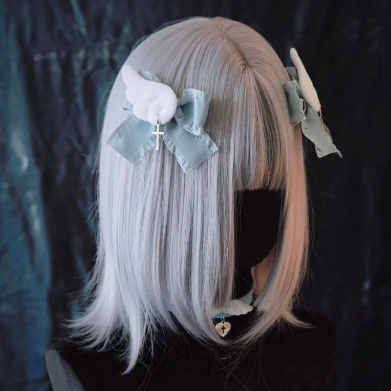 Blue and White Plush Wing Cross Hair Clip by Strange Sugar - product view 3