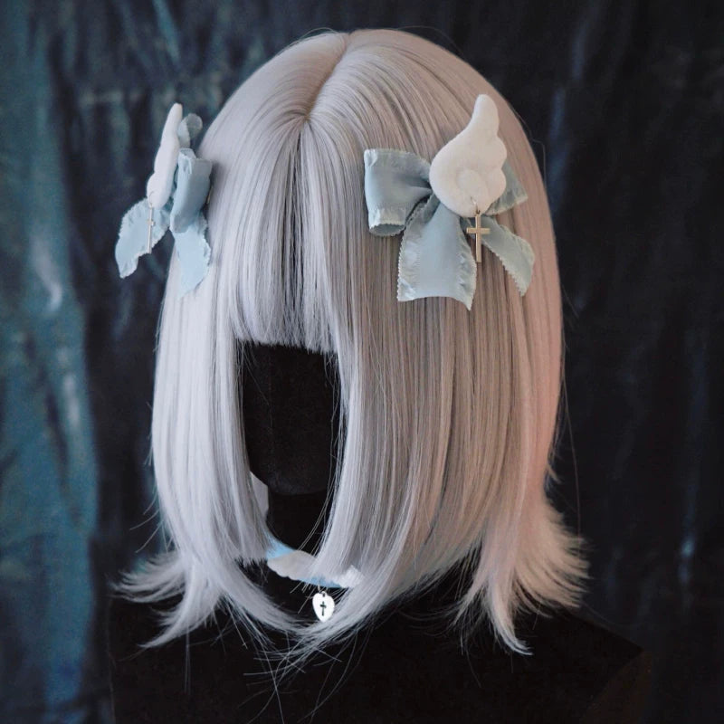 Blue and White Plush Wing Cross Hair Clip by Strange Sugar - product view 4