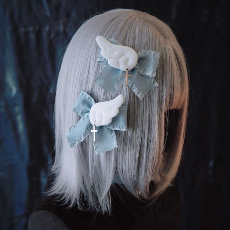 Blue and White Plush Wing Cross Hair Clip by Strange Sugar - product view 5