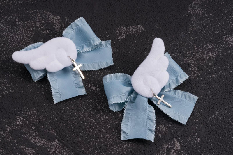 Blue and White Plush Wing Cross Hair Clip by Strange Sugar - product view 6