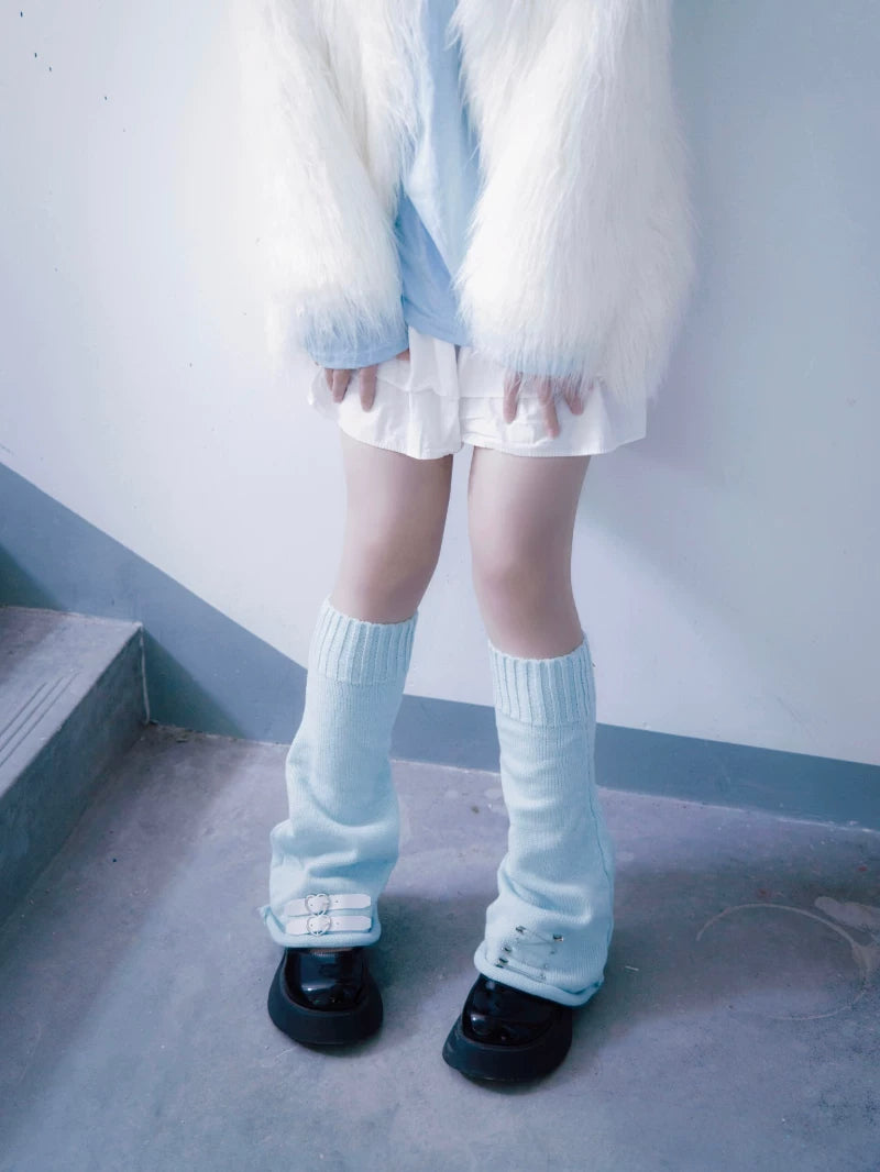 Blue Knit Buckle Leg Warmers by Strange Sugar - product view 3