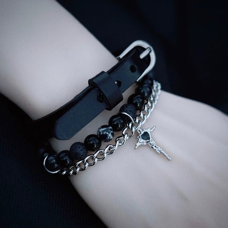 Cross Beaded Chain Bracelet or Faux Leather Cuff by Strange Sugar - product view 4