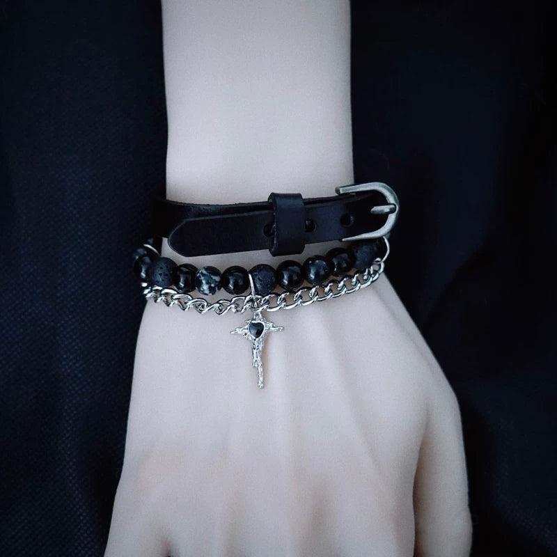 Cross Beaded Chain Bracelet or Faux Leather Cuff by Strange Sugar - product view 5