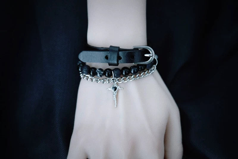 Cross Beaded Chain Bracelet or Faux Leather Cuff by Strange Sugar - product view 6