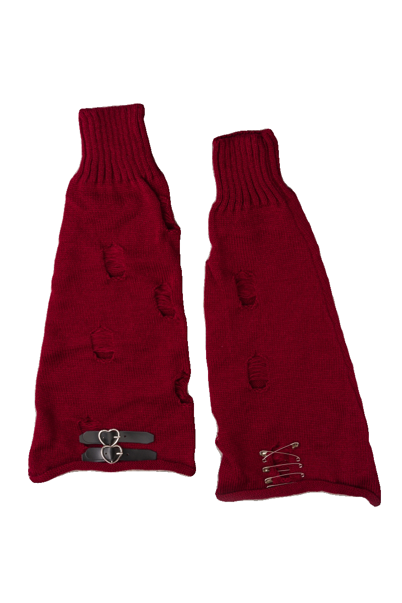 Dark Red Distressed Buckle Leg Warmers by Strange Sugar - product view 5