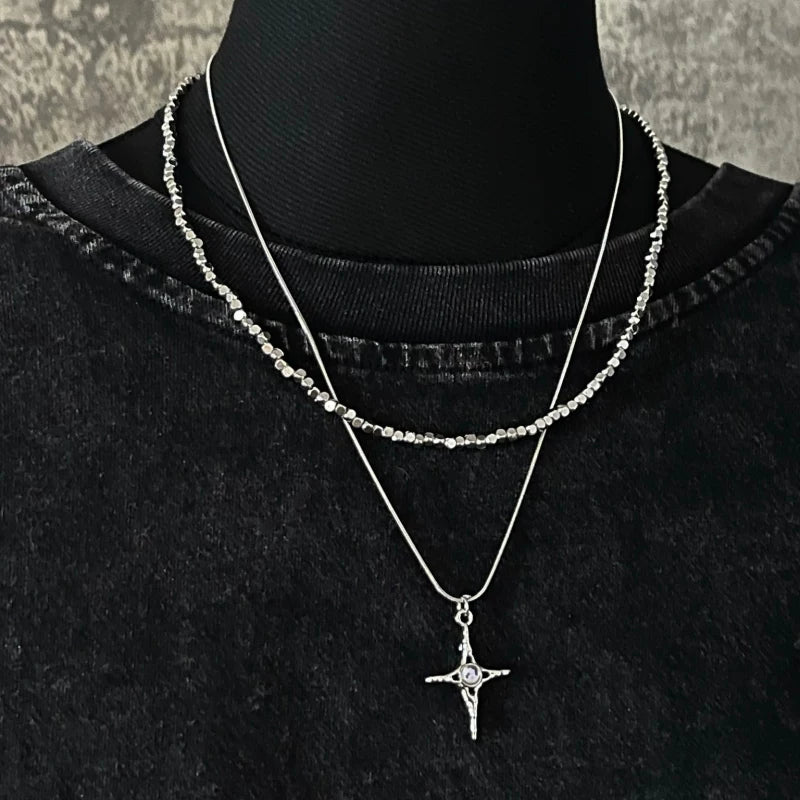 Fine Cross Double Layer Chain Necklace by Strange Sugar - product view 4