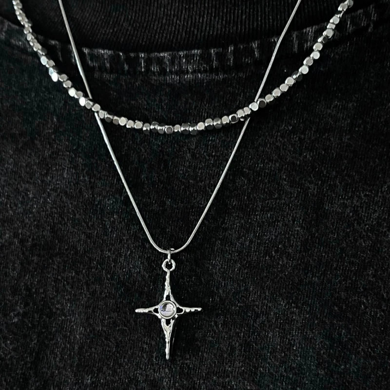 Fine Cross Double Layer Chain Necklace by Strange Sugar - product view 5