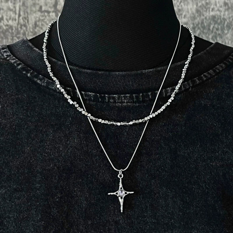 Fine Cross Double Layer Chain Necklace by Strange Sugar - product view 6
