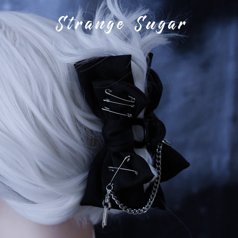 Gothic Cross Chain Safety Pin Bow Claw Clips by Strange Sugar - product view 6