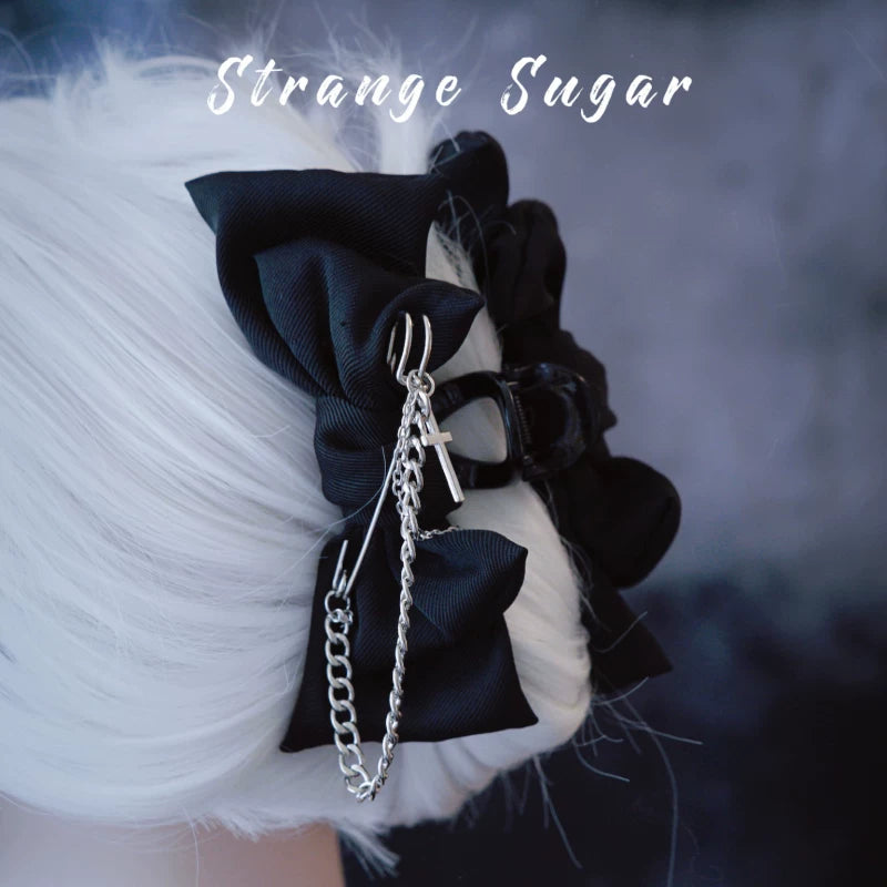 Gothic Cross Chain Safety Pin Bow Claw Clips by Strange Sugar - product view 7