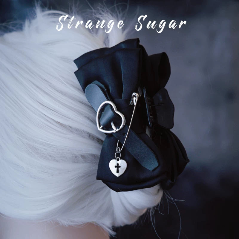 Gothic Cross Chain Safety Pin Bow Claw Clips by Strange Sugar - product view 8