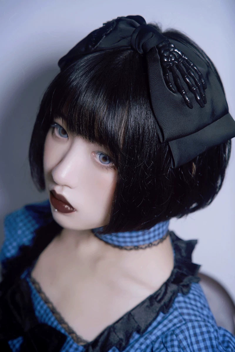 Gothic Double Layer Satin Effect Bow Headband by Strange Sugar - product view 3
