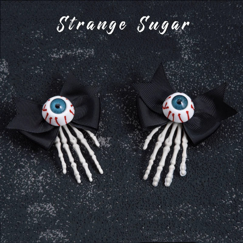 Gothic Skeleton Hand Eyeball Bow Hair Clips by Strange Sugar - product view 5