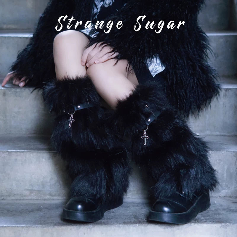 Long Pile Faux Fur Leg Warmers by Strange Sugar - product view 5