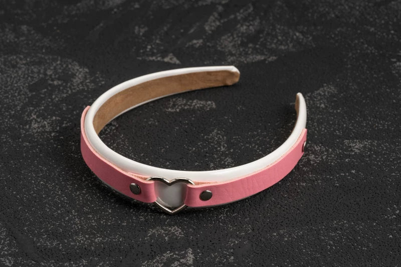 Pink Faux Leather Heart Buckle Headband by Strange Sugar - product view 6