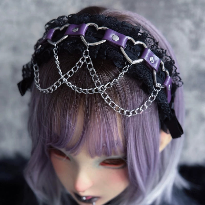 Purple Heart Chain Buckle Lace Headband by Strange Sugar - product view 5