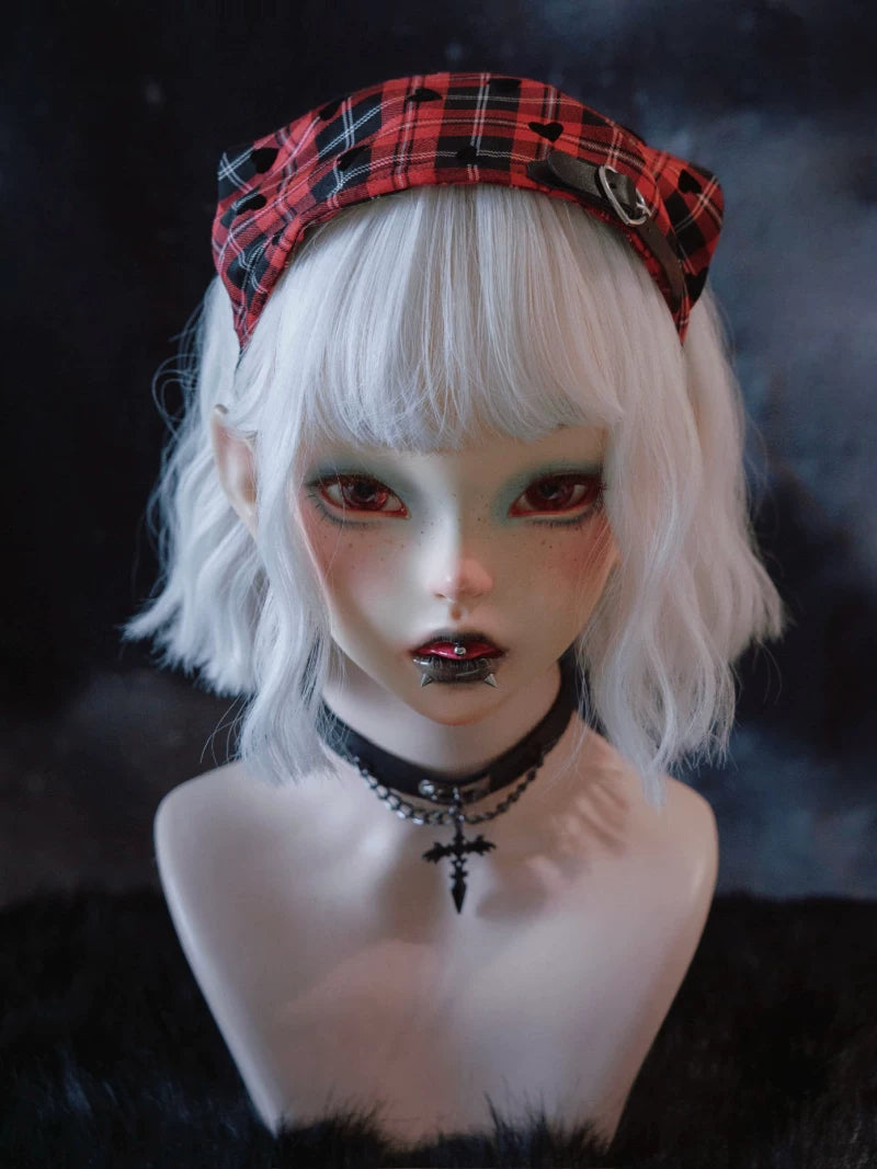 Red and Black Heart Plaid Bandana Headband by Strange Sugar - product view 3