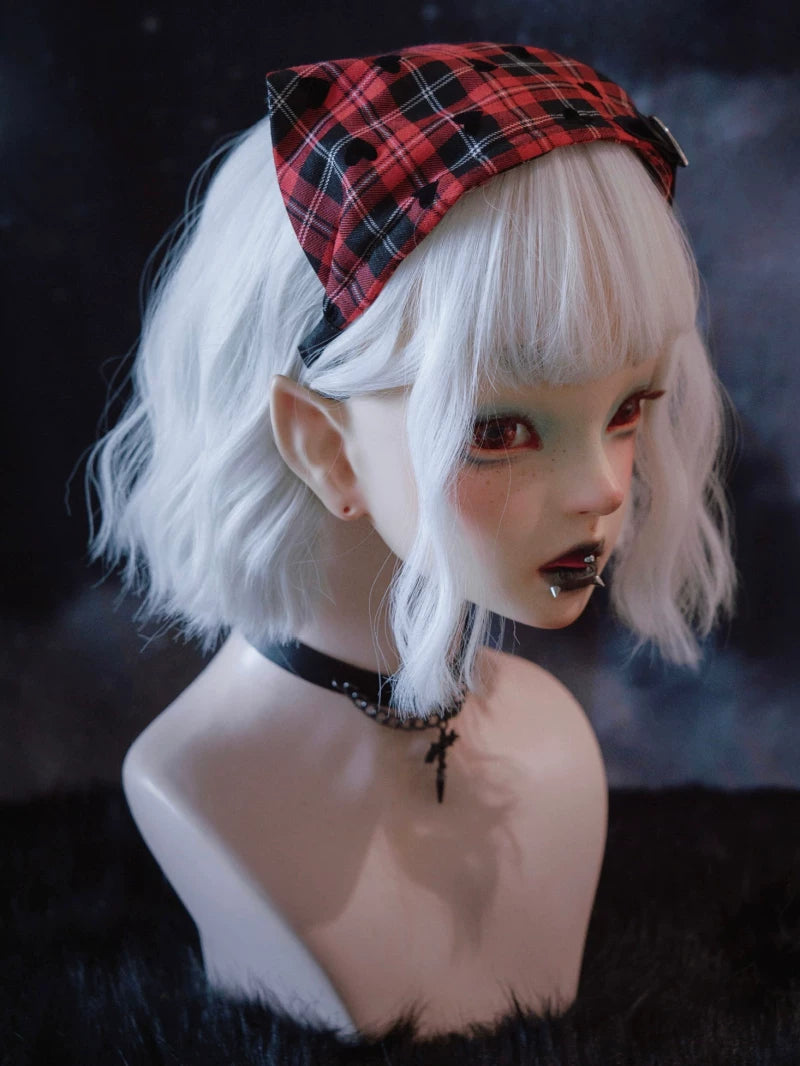 Red and Black Heart Plaid Bandana Headband by Strange Sugar - product view 4