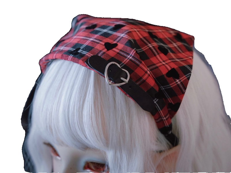 Red and Black Heart Plaid Bandana Headband by Strange Sugar - product view 5