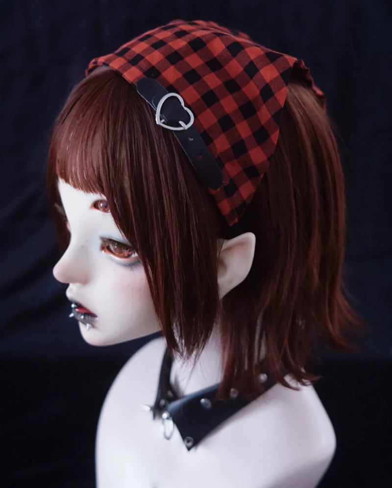 Red and Black Plaid Bandana Headband by Strange Sugar - product view 3