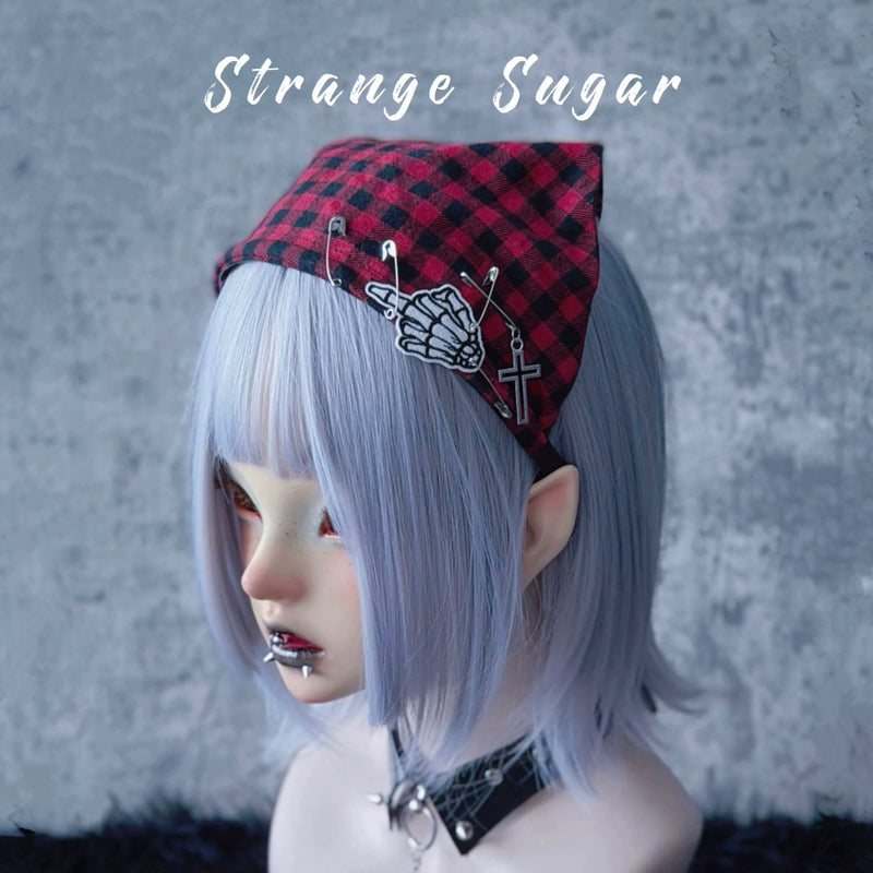 Red and Black Plaid Bandana Headband by Strange Sugar - product view 7