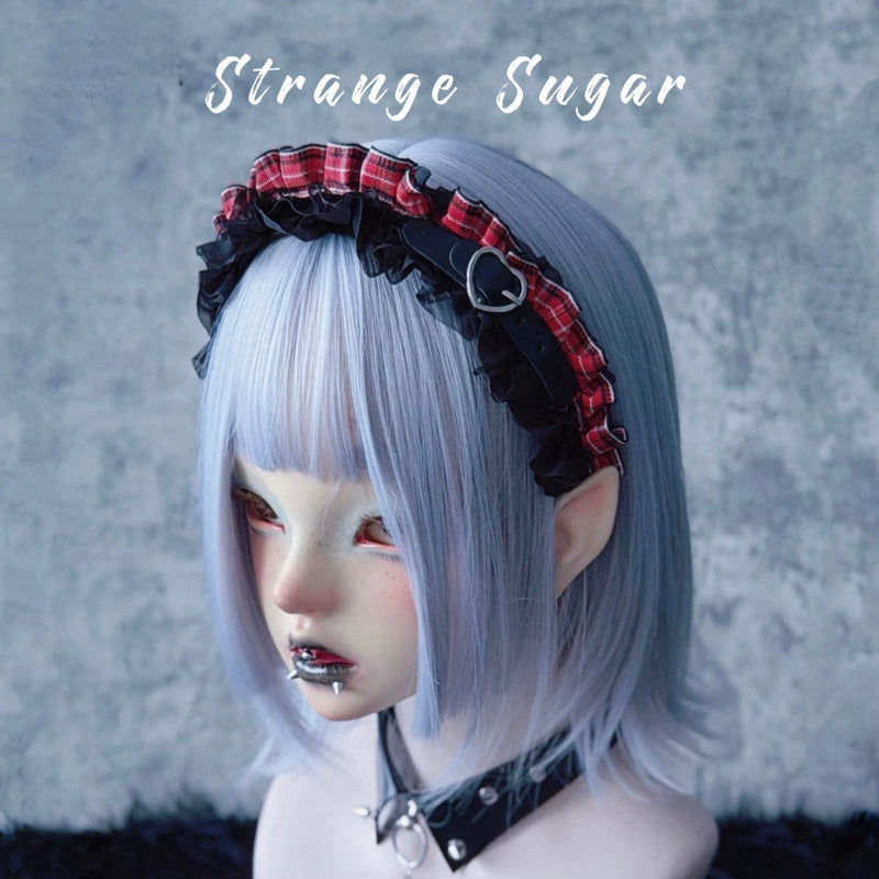 Red and Black Tartan Heart Buckle Pleated Headband by Strange Sugar - product view 6