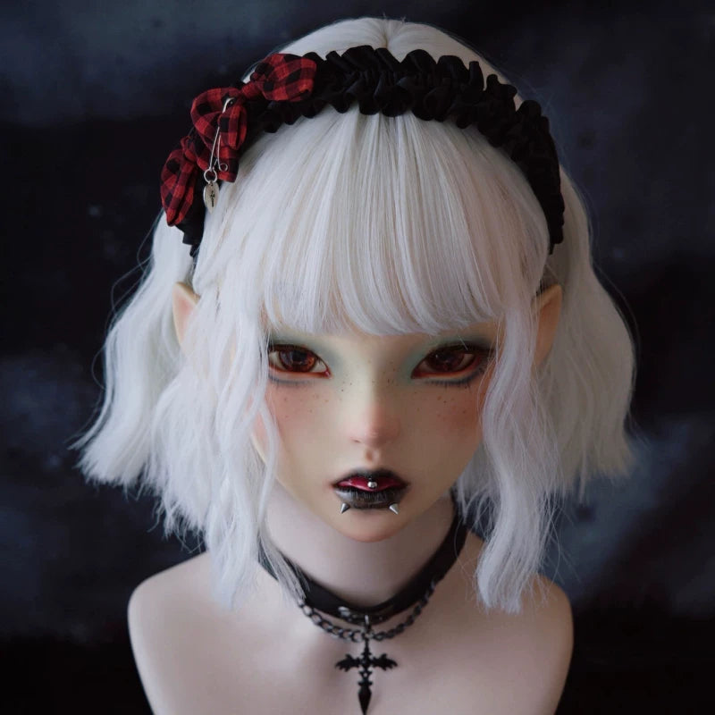 Red and Black Tartan Heart Cross Pleated Headband by Strange Sugar - product view 3