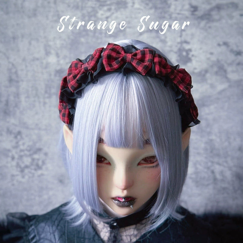Red and Black Tartan Heart Cross Pleated Headband by Strange Sugar - product view 7