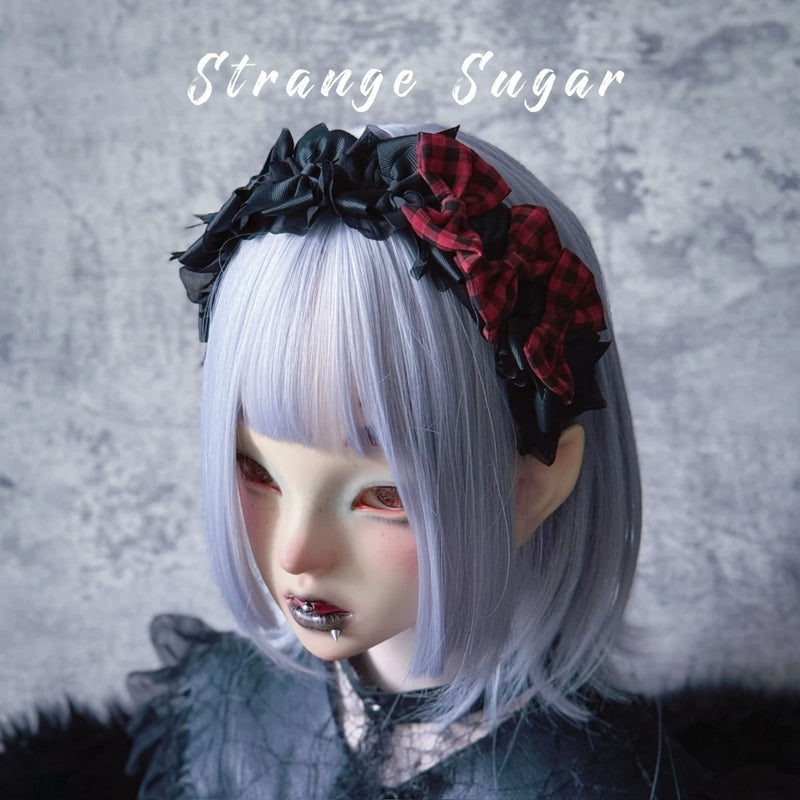 Red and Black Tartan Heart Cross Pleated Headband by Strange Sugar - product view 8
