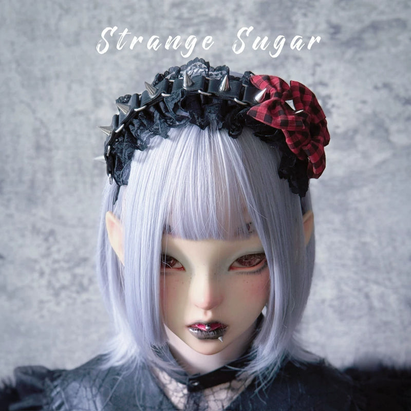 Red and Black Tartan Heart Cross Pleated Headband by Strange Sugar - product view 9
