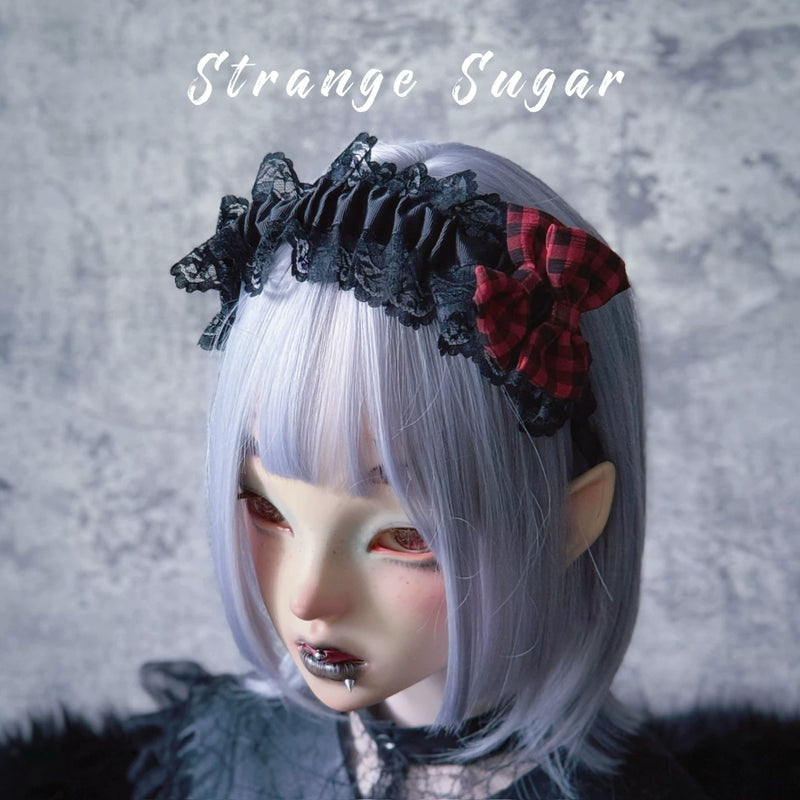 Red and Black Tartan Heart Cross Pleated Headband by Strange Sugar - product view 10