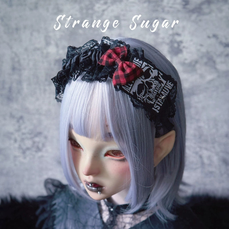 Red and Black Tartan Heart Cross Pleated Headband by Strange Sugar - product view 11