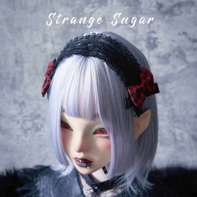 Red and Black Tartan Heart Cross Pleated Headband by Strange Sugar - product view 12
